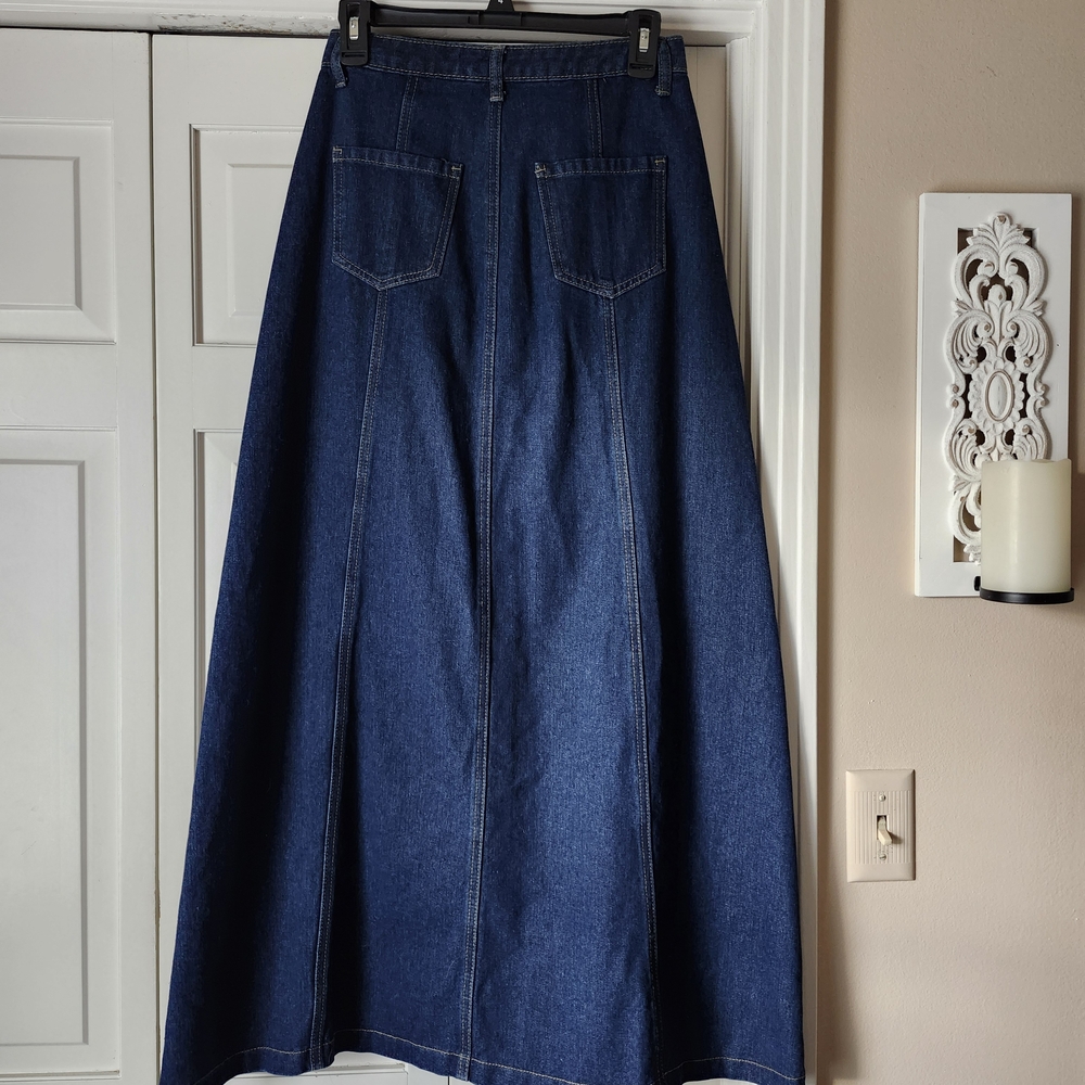 NEW SHEIN Button-Front Denim Maxi Skirt - Picture 3 of 3